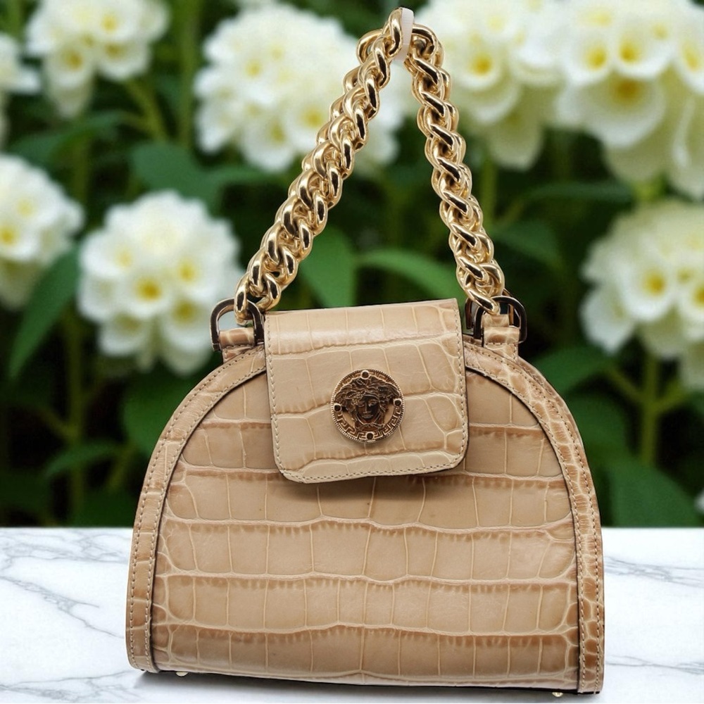 AUTHENTIC Vintage Versace Tan Leather Mini Purse Gold Hardware Capsule Quality